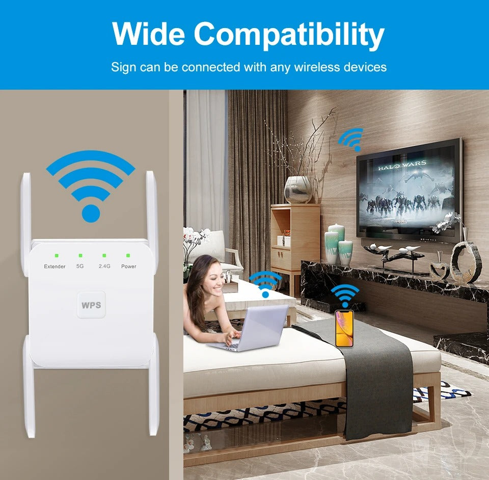 1200Mbps WiFi Extender – Dual-Band Wireless Range Booster