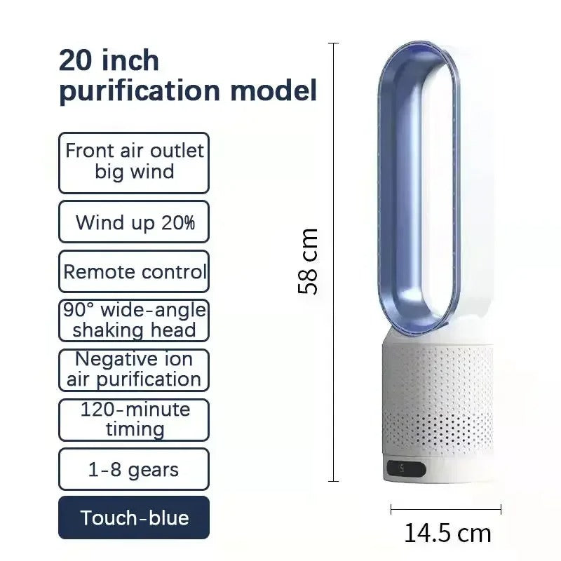 3-in-1 Bladeless Air Cooler, Purifier & LED Touch Oscillating Fan